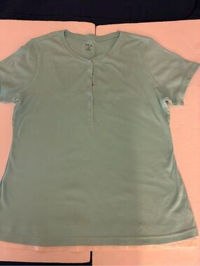 Style&Co T Shirt Aqua Ribbed Layered Henley Women 1X Casual Coastal Beach Preppy